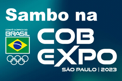 Arte Sambo na COB Expo São Paulo 2023, com o logo do Comitê Olímpico do Brasil