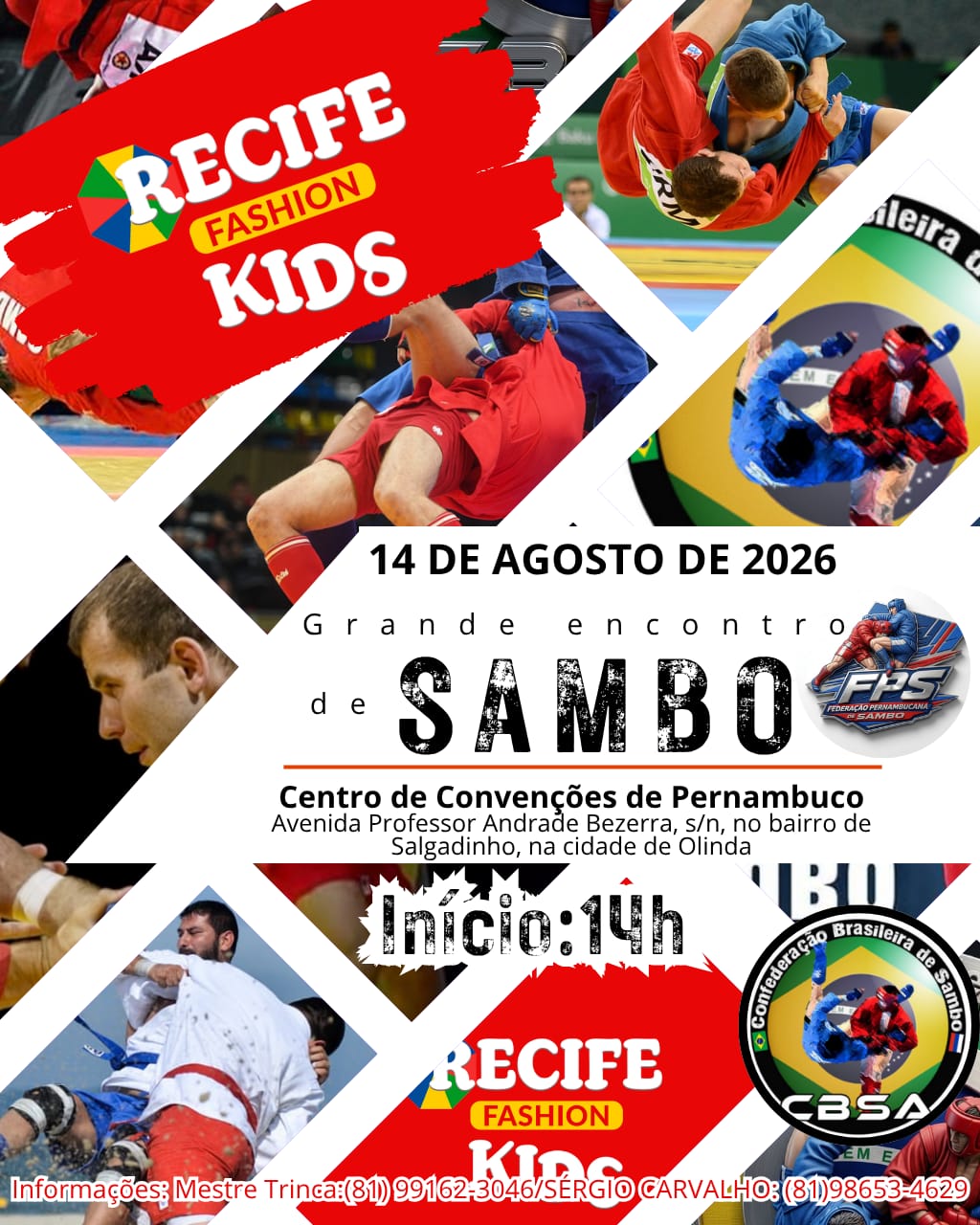 Cartaz oficial do Grande Encontro de Sambo na Recife Fashion Kids - Dia 14/08